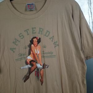 Amsterdam Vintage Y2K 2000s Pinup Girl Stoner Weed High Society Shirt XL Sexy